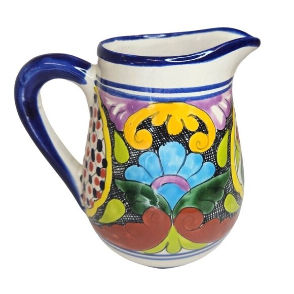 Hand-Painted Mexican Talavera Pottery Pitcher - Colorful Floral Design Singed Pi - Picture 9 of 11